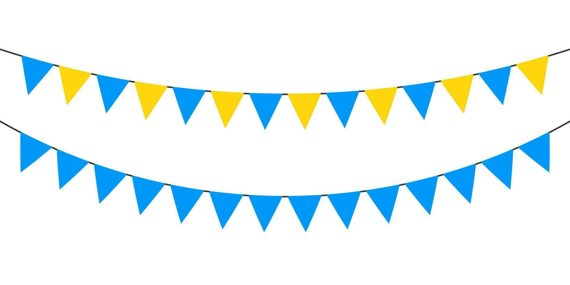 drapeau guirlandes. de fête bruant. Triangle bannières. anniversaire décoration. Contexte décor pour fête. bleu, Jaune couleur. vecteur signe.