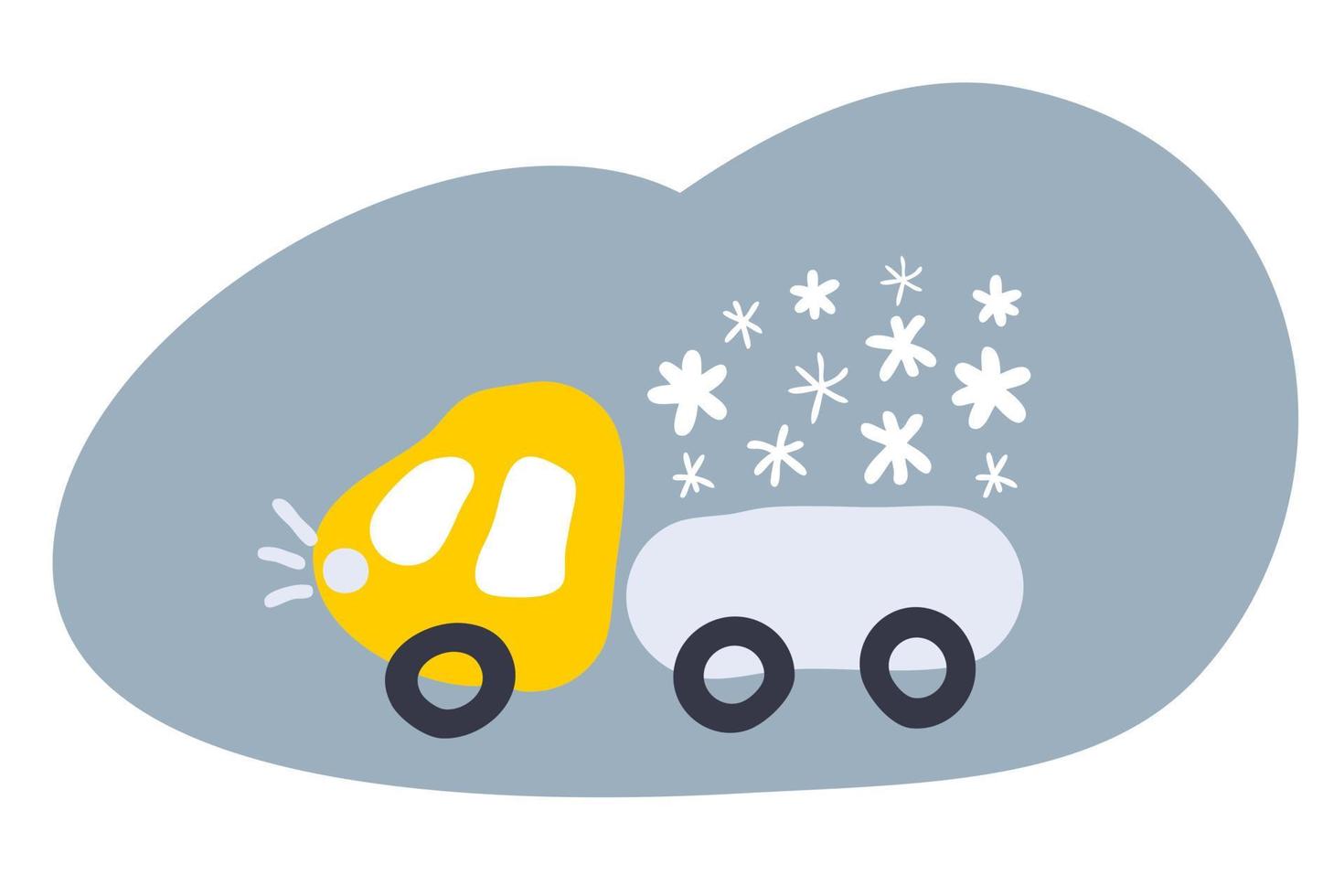 illustration dessinée à la main d'un camion transportant de la neige. vecteur