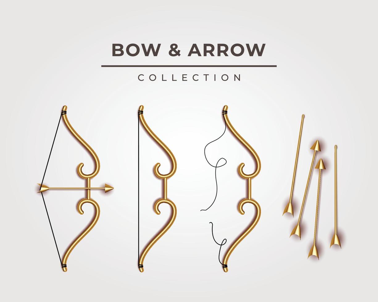 illustration d'une élégante collection d'arcs et de flèches dorées pour une joyeuse célébration de dussehra vecteur