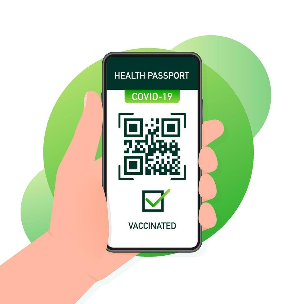 santé passeport qr code dans linéaire style sur vert Contexte. coronavirus vaccination. vaccin certificat carte vecteur