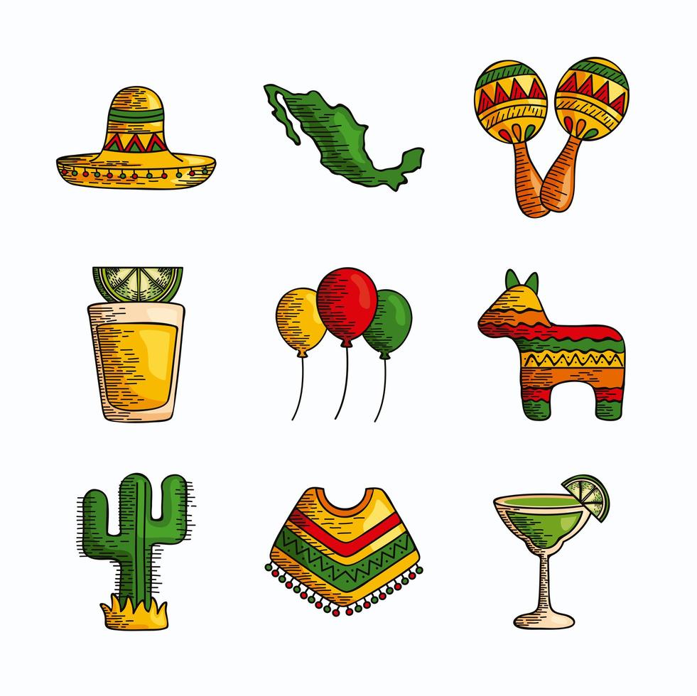 neuf icônes mexicaines vecteur