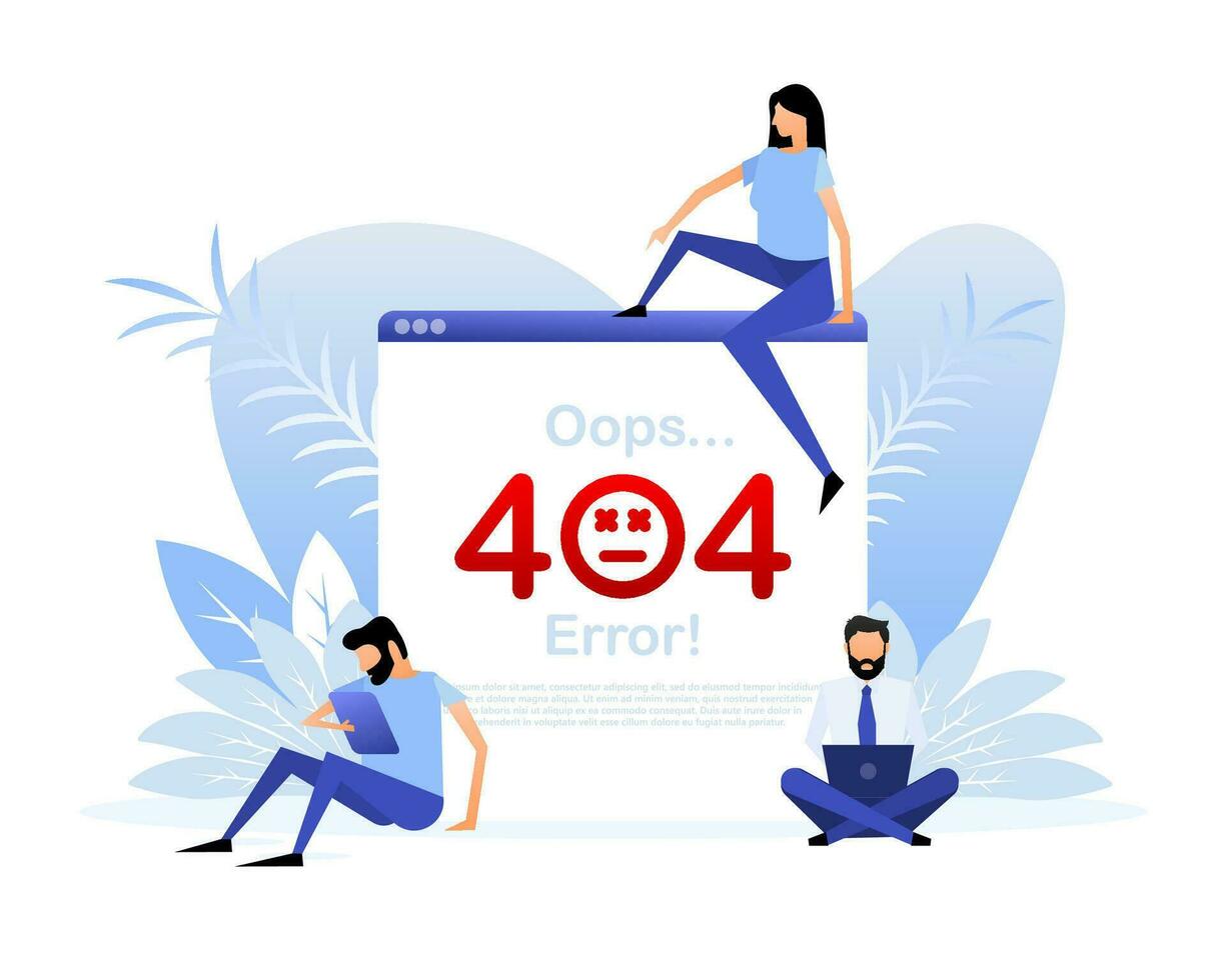 404, génial conception pour tout fins. plat style personnes. l'Internet réseau vecteur