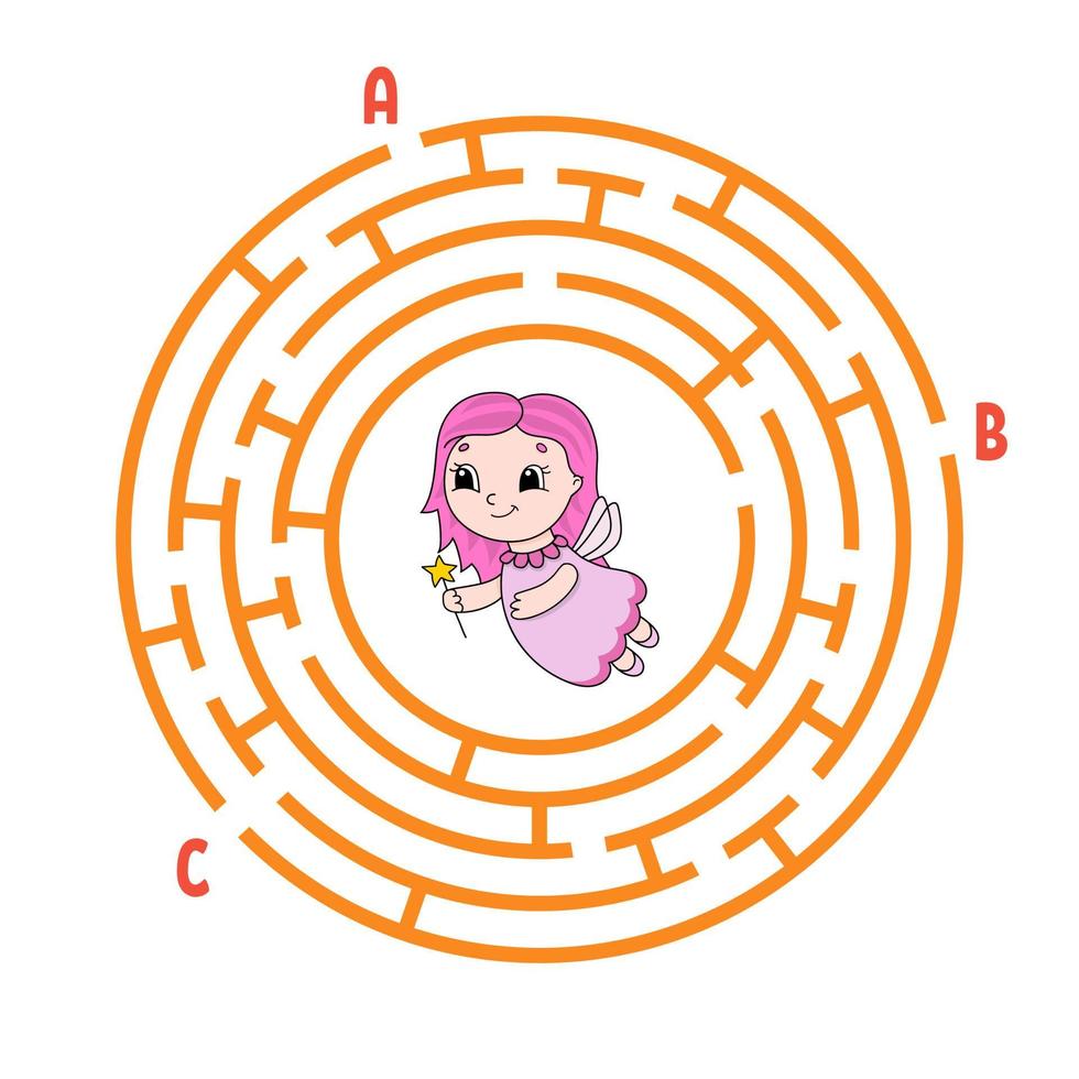 labyrinthe de cercle. jeu pour les enfants. casse-tête pour les enfants. énigme du labyrinthe rond. illustration vectorielle de couleur. trouver le bon chemin. le développement de la pensée logique et spatiale. feuille de travail sur l'éducation. vecteur
