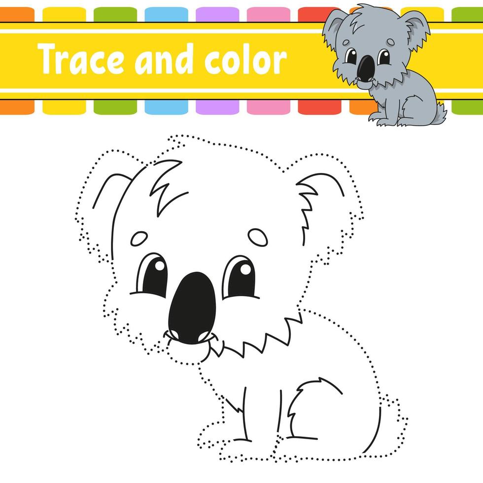 trace et couleur. coloriage pour les enfants. pratique de l'écriture manuscrite. feuille de travail sur le développement de l'éducation. page d'activité. jeu pour les tout-petits. illustration vectorielle isolé. style de bande dessinée. vecteur