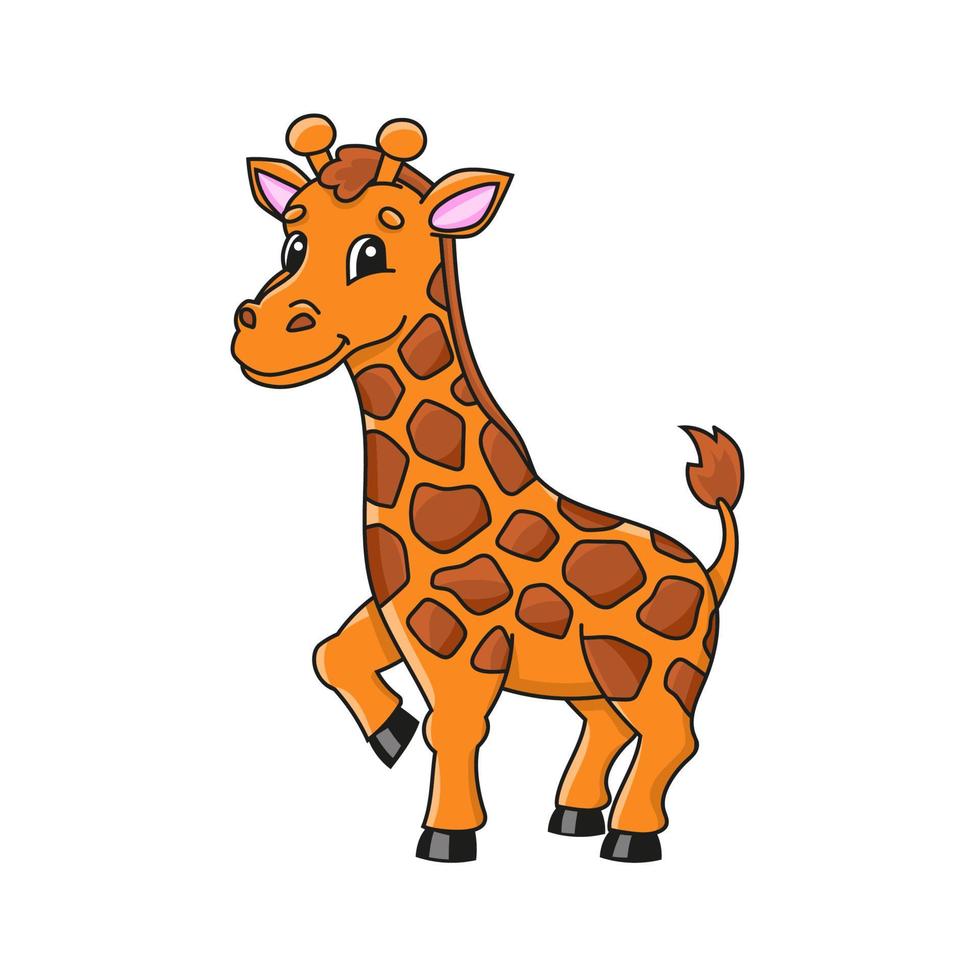 animal girafe. personnage mignon. illustration vectorielle colorée. style coon. isolé sur fond blanc. élément de conception. modèle pour votre conception, livres, autocollants, cartes, affiches, vêtements. vecteur