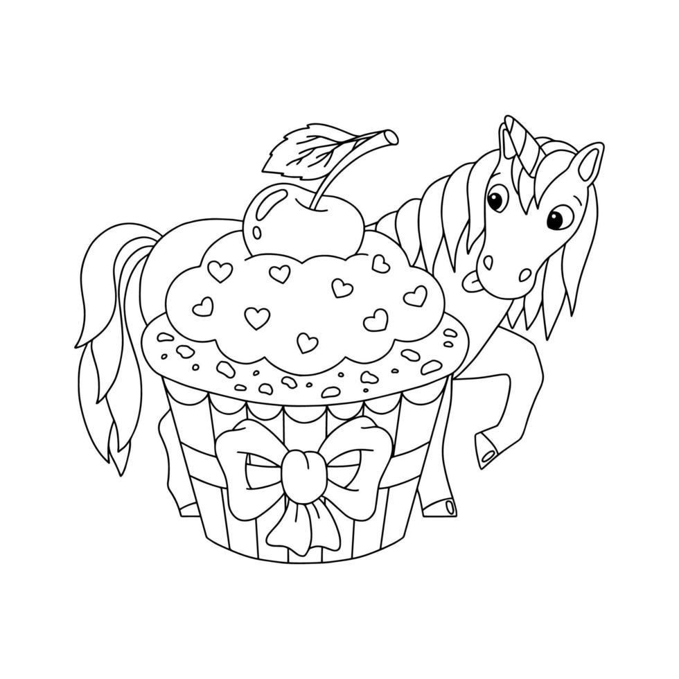 licorne fée magique. cheval mignon. page de livre de coloriage pour les enfants. personnage de style dessin animé. illustration vectorielle isolée sur fond blanc. vecteur