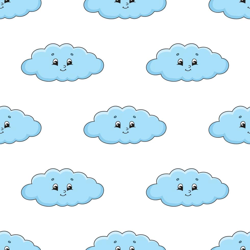 nuage heureux. modèle sans couture coloré avec un personnage de dessin animé mignon. illustration vectorielle plane simple isolée sur fond blanc. papier peint design, tissu, papier d'emballage, couvertures, sites Web. vecteur