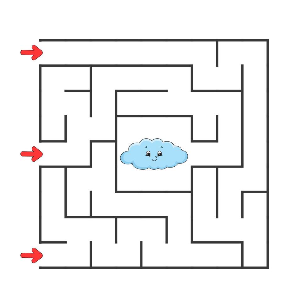 labyrinthe carré drôle. jeu pour les enfants. casse-tête pour les enfants. style de bande dessinée. énigme du labyrinthe. illustration vectorielle de couleur. trouver le bon chemin. le développement de la pensée logique et spatiale. vecteur