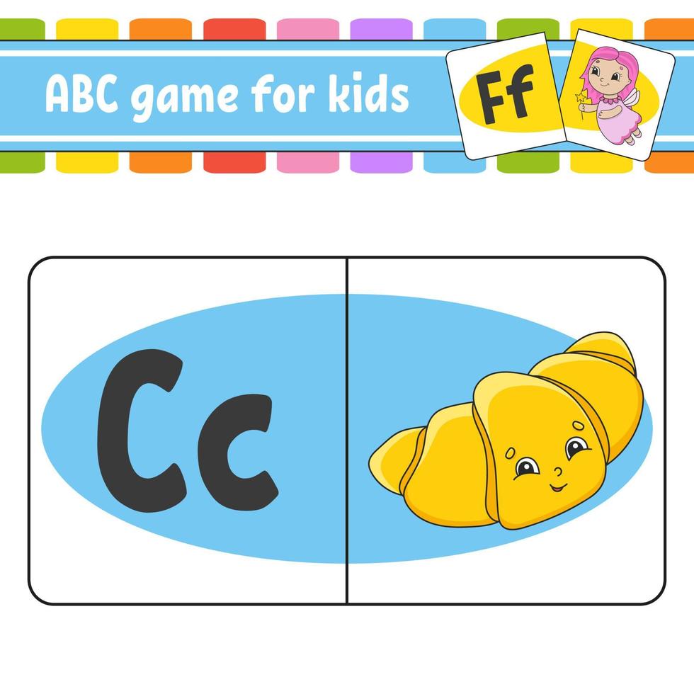 cartes flash abc. alphabet pour les enfants. apprendre les lettres. feuille de travail sur l'éducation. page d'activité pour étudier l'anglais. jeu de couleurs pour les enfants. illustration vectorielle isolée. style coon. vecteur