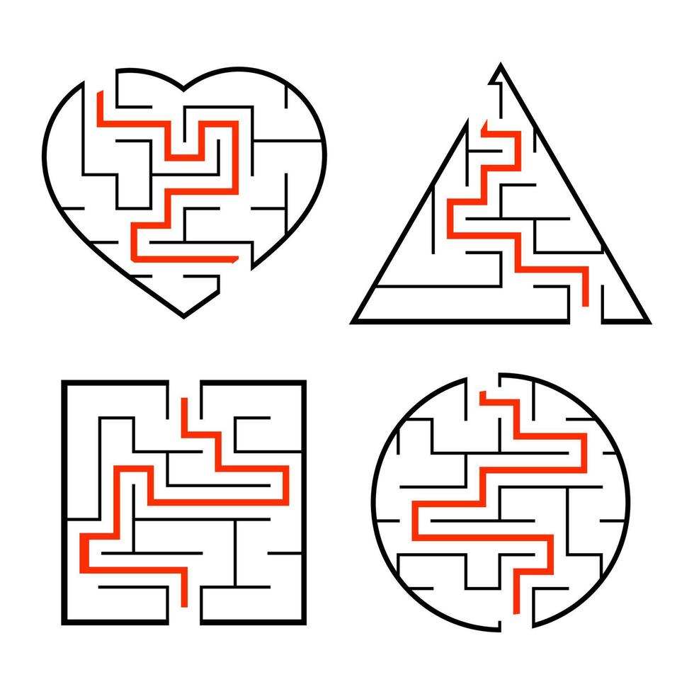 un ensemble de labyrinthes. jeu pour les enfants. casse-tête pour les enfants. énigme du labyrinthe. trouver le bon chemin. illustration vectorielle. vecteur