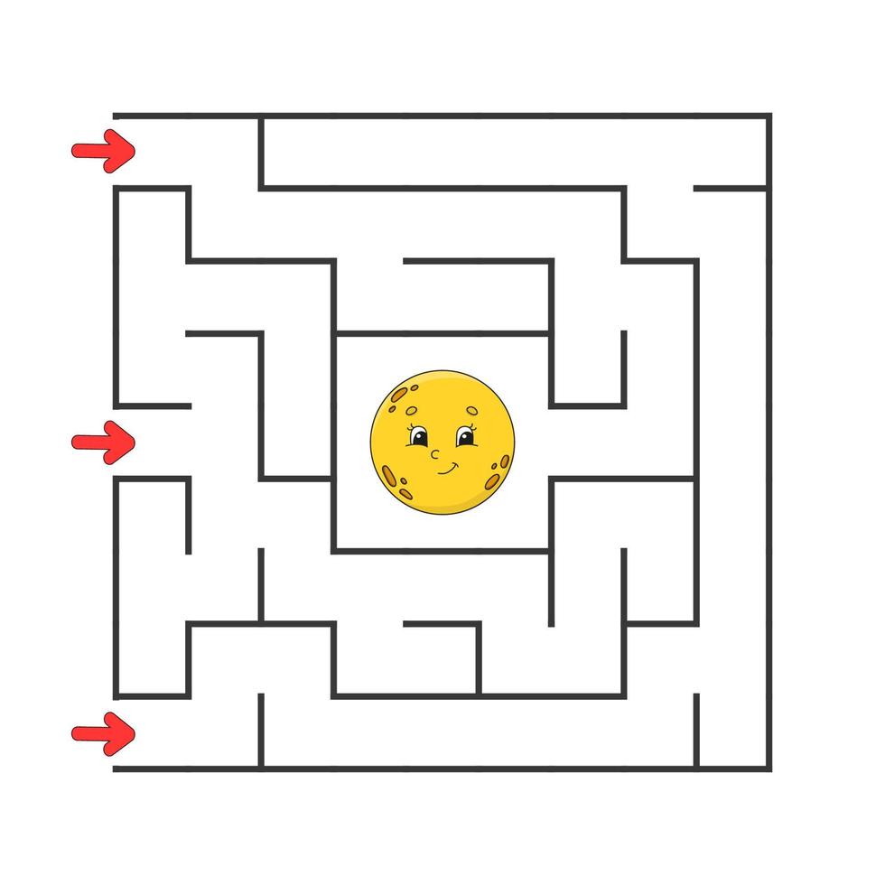 labyrinthe carré drôle. jeu pour les enfants. casse-tête pour les enfants. style de bande dessinée. énigme du labyrinthe. illustration vectorielle de couleur. trouver le bon chemin. le développement de la pensée logique et spatiale. vecteur