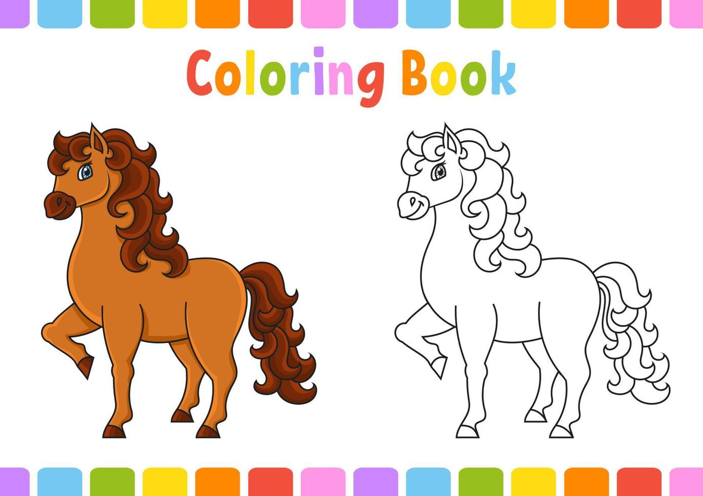 cheval mignon. animaux de ferme. livre de coloriage pour les enfants. personnage de coon. illustration vectorielle. page fantastique pour les enfants. silhouette de contour noir. isolé sur fond blanc. vecteur