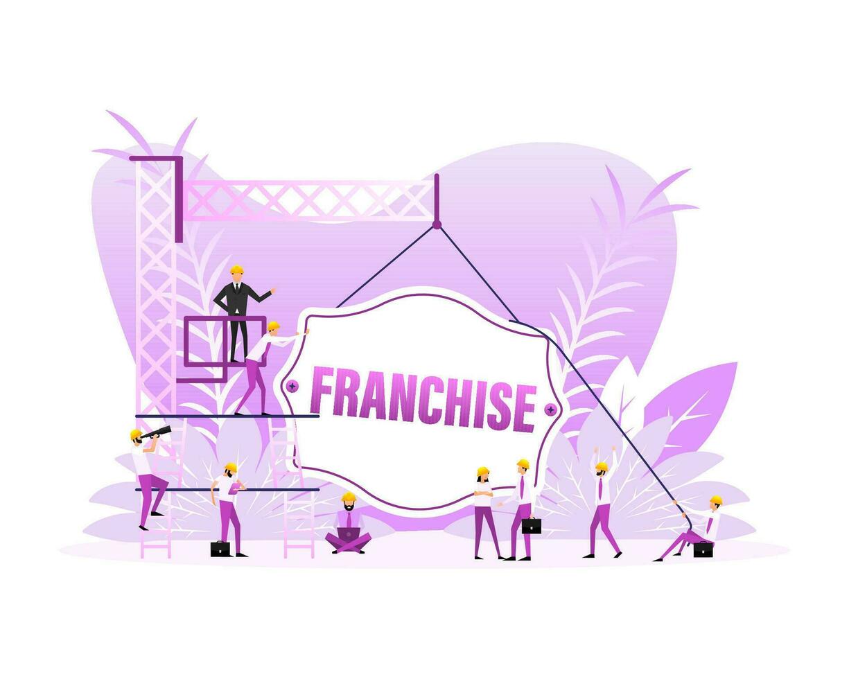 la franchise porte signe pour commercialisation La publicité conception. plat personnes. vecteur illustration.