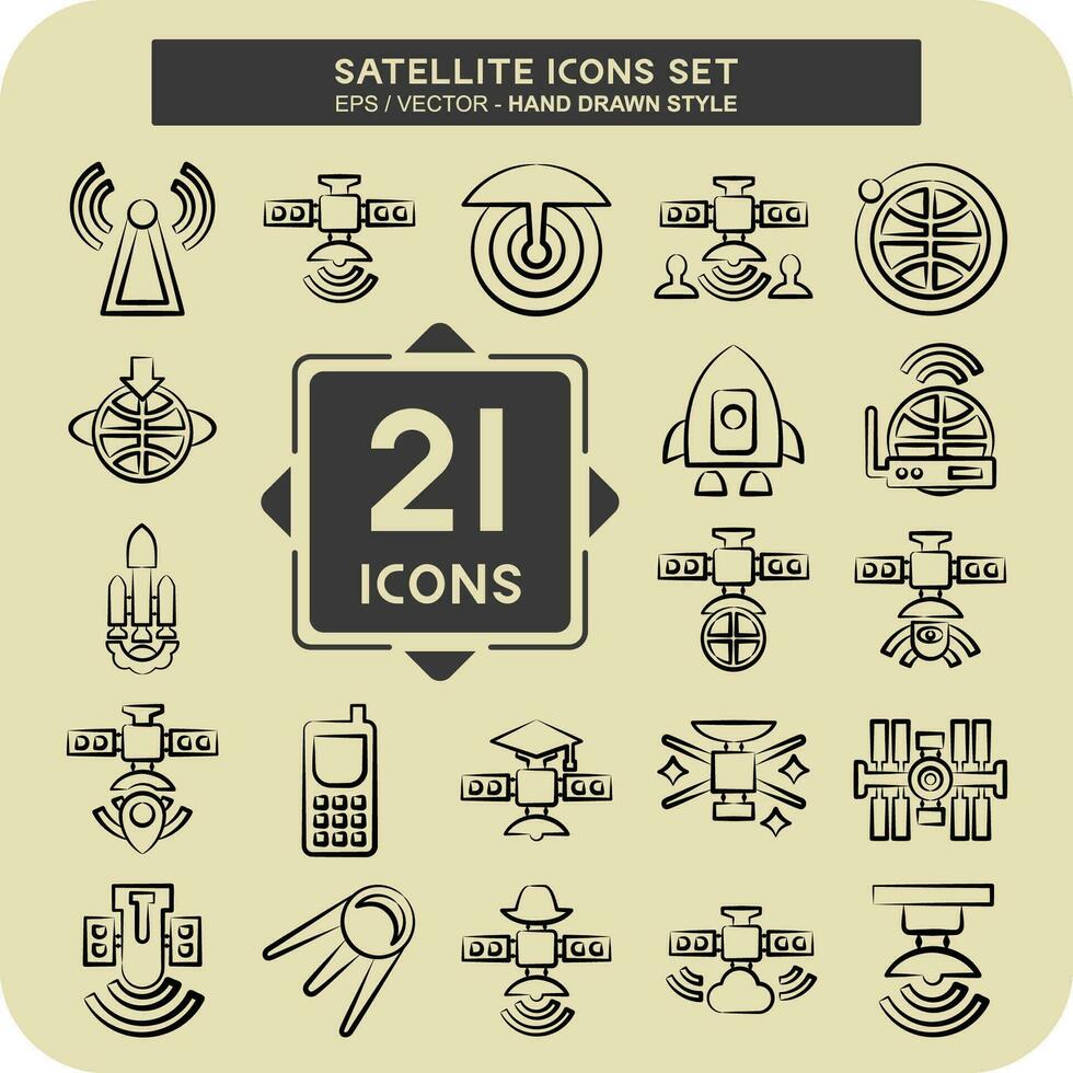 icône ensemble Satellite. en relation à espace symbole. main tiré style. Facile conception modifiable. Facile illustration vecteur