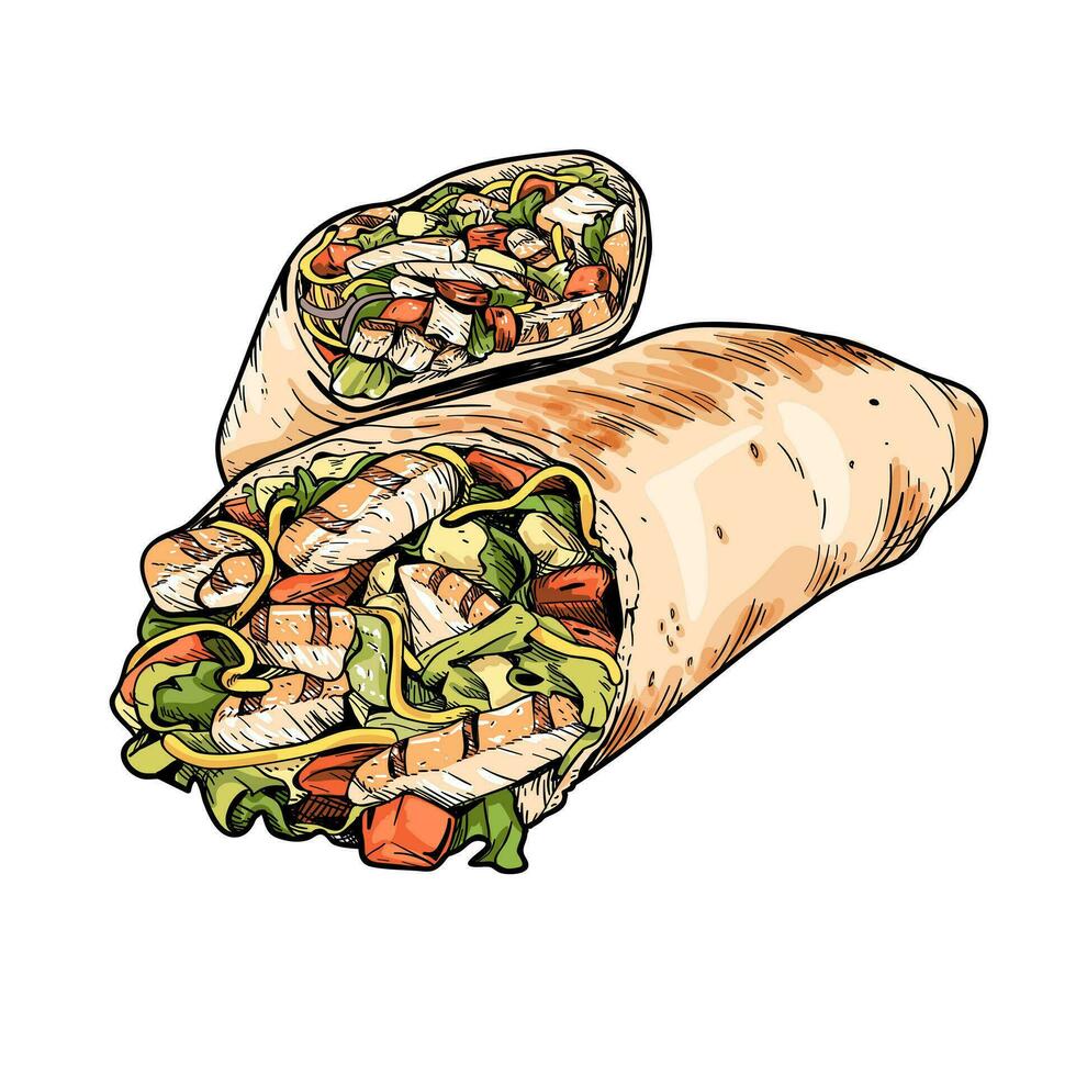 main tiré shawarma vecteur illustration