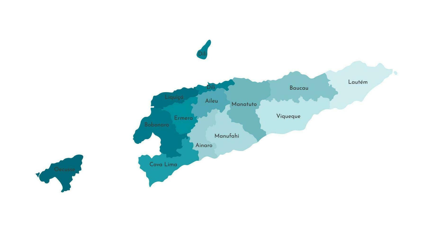 vecteur isolé illustration de simplifié administratif carte de est Timor, timor leste. les frontières de le provinces, Régions. coloré silhouettes.