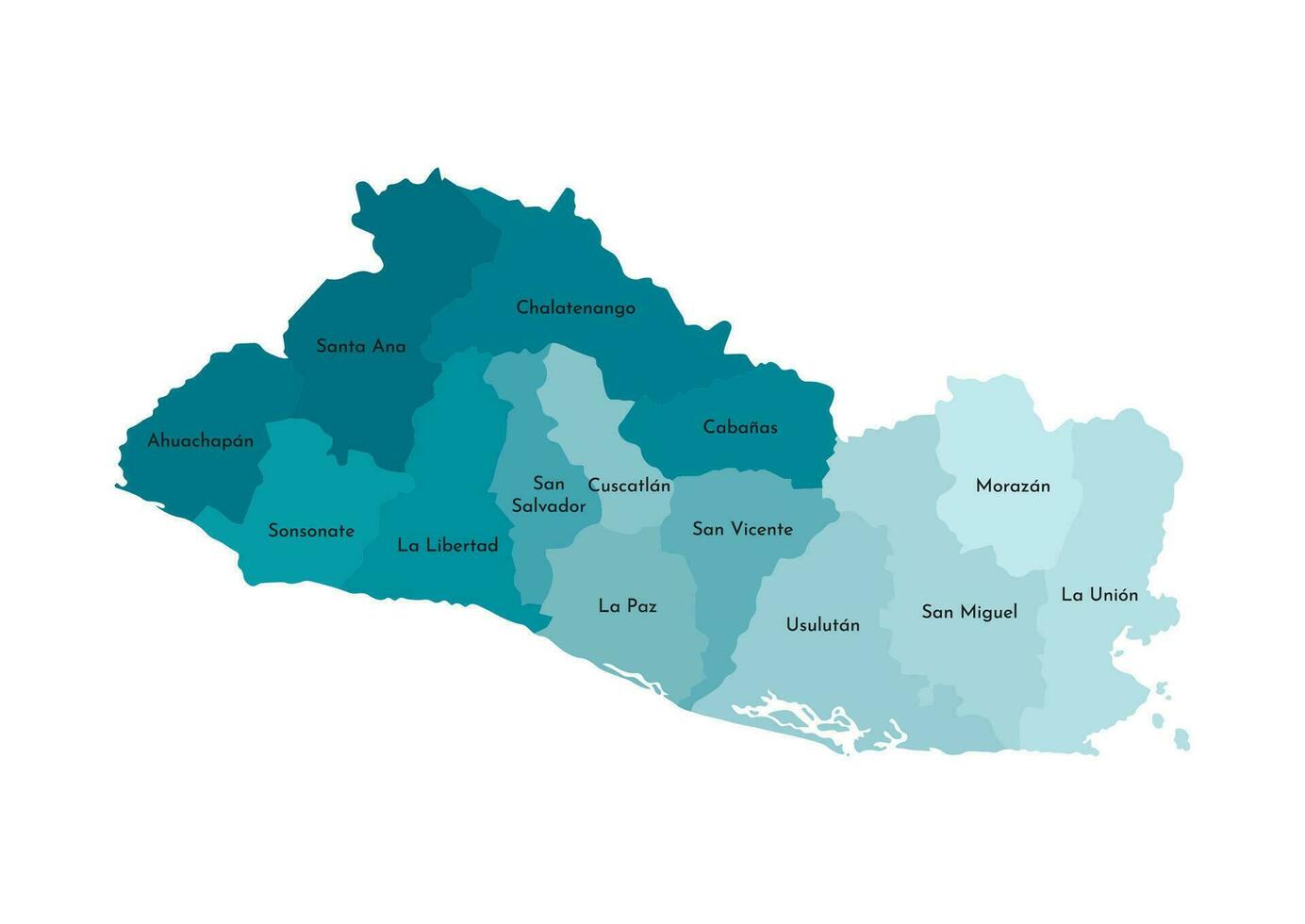 vecteur isolé illustration de simplifié administratif carte de el salvador. les frontières et des noms de le départements, Régions. coloré bleu kaki silhouettes