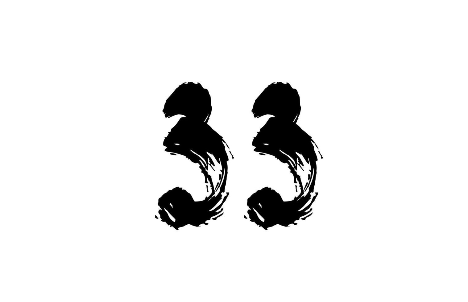 33 création d'icône de logo numéro grunge. concept vintage manuscrit. couleur noire pour les affaires et l'entreprise vecteur
