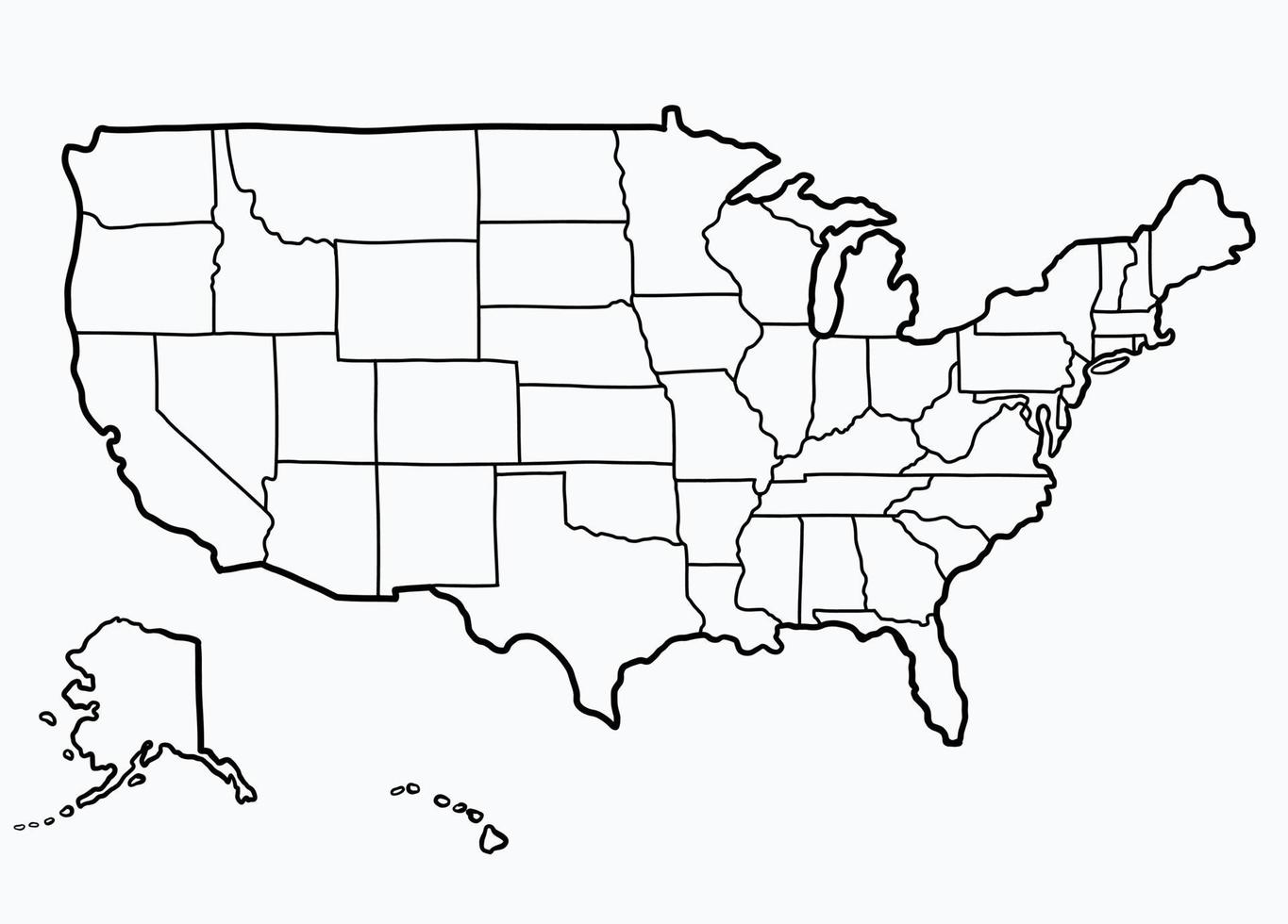 doodle dessin à main levée de la carte des états-unis d'amérique. v vecteur