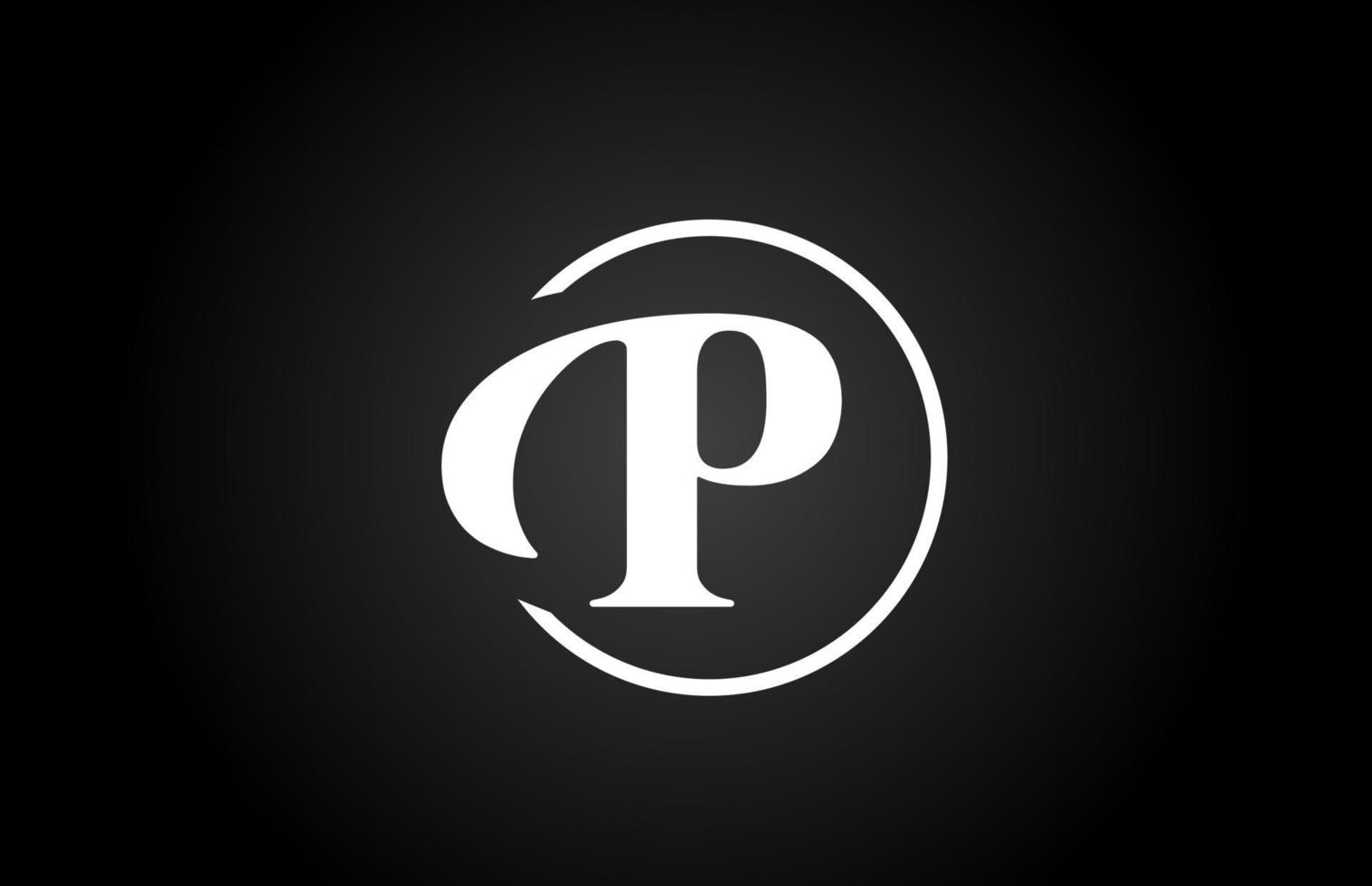 p icône du logo lettre alphabet en couleur noir et blanc. conception de cercle simple et créative pour les entreprises et les entreprises vecteur