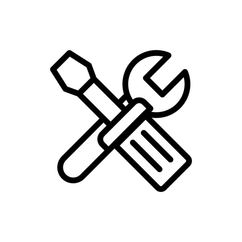 vecteur noir ligne icône Tournevis et clé en croix isolé sur blanc Contexte