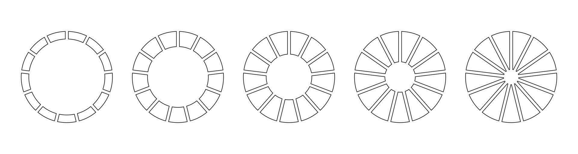 cercle division sur 13 égal les pièces. roue divisé diagrammes avec treize segments. ensemble de Facile infographie. encadrement blanc. cercles section graphique ligne art. contour Donut graphiques ou tartes Icônes. vecteur