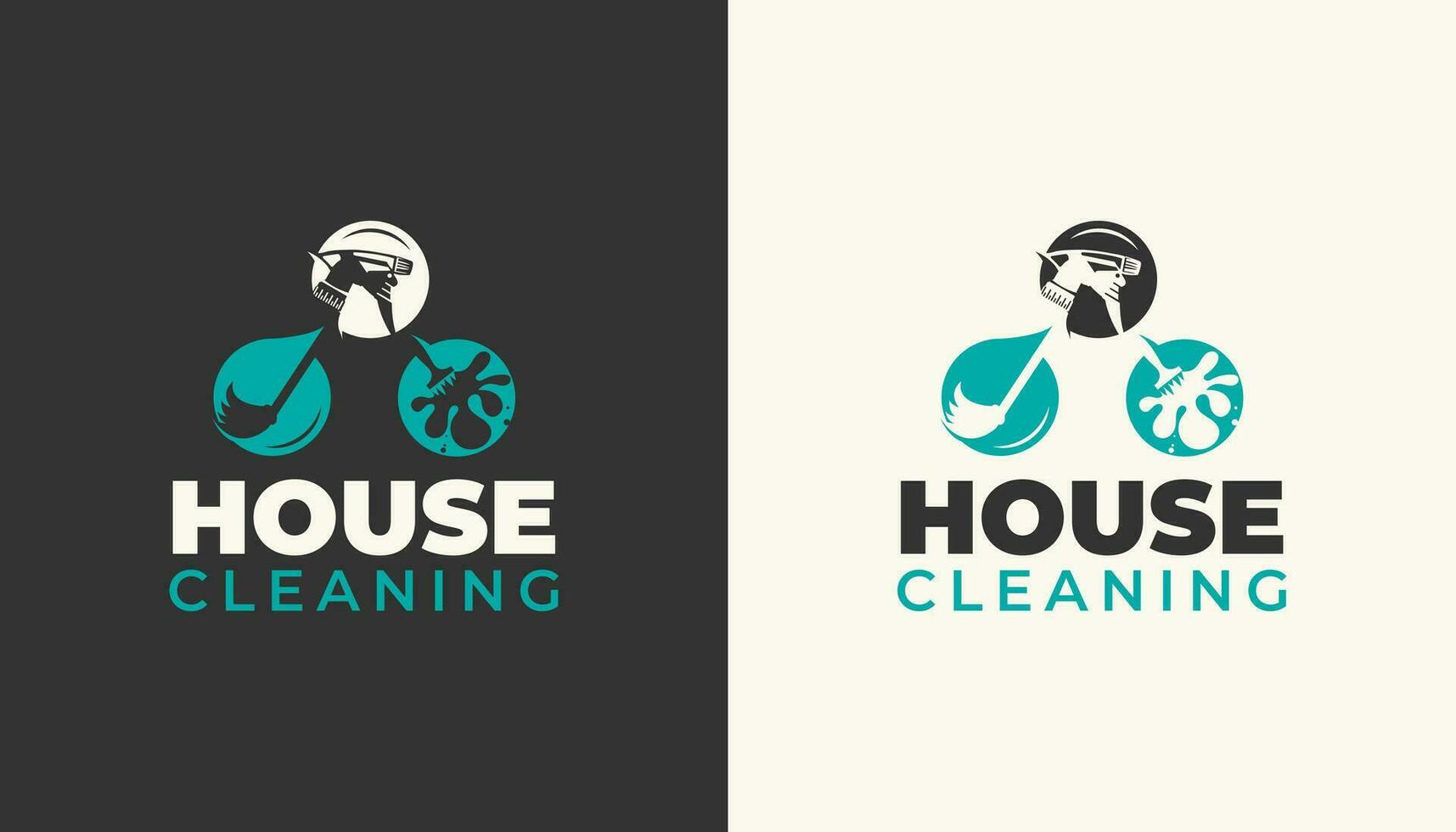 Résidentiel et commercial nettoyage prestations de service logo avec nettoyage éléments vecteur