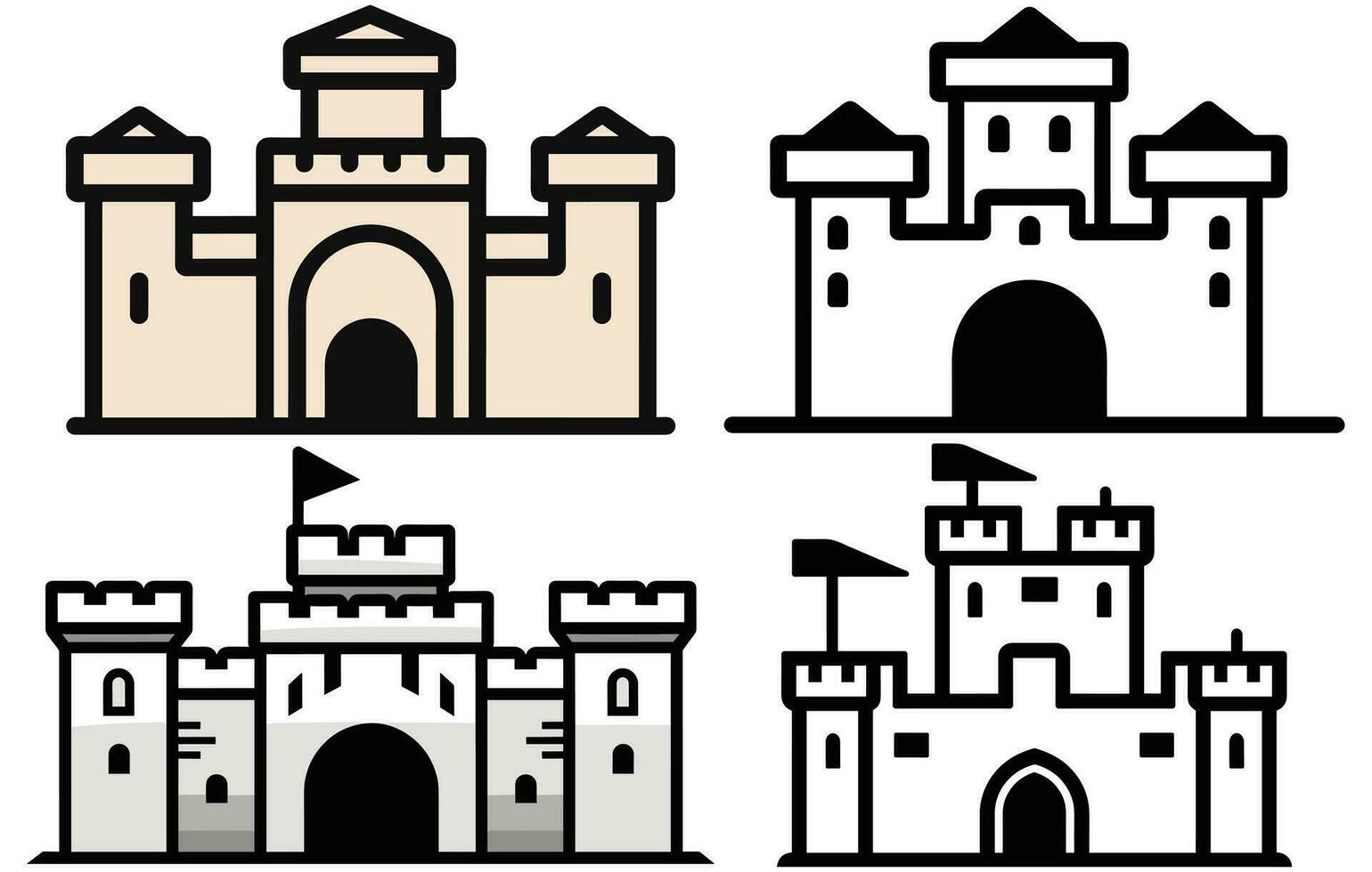 Château noir icône forteresse avec tours silhouette vecteur