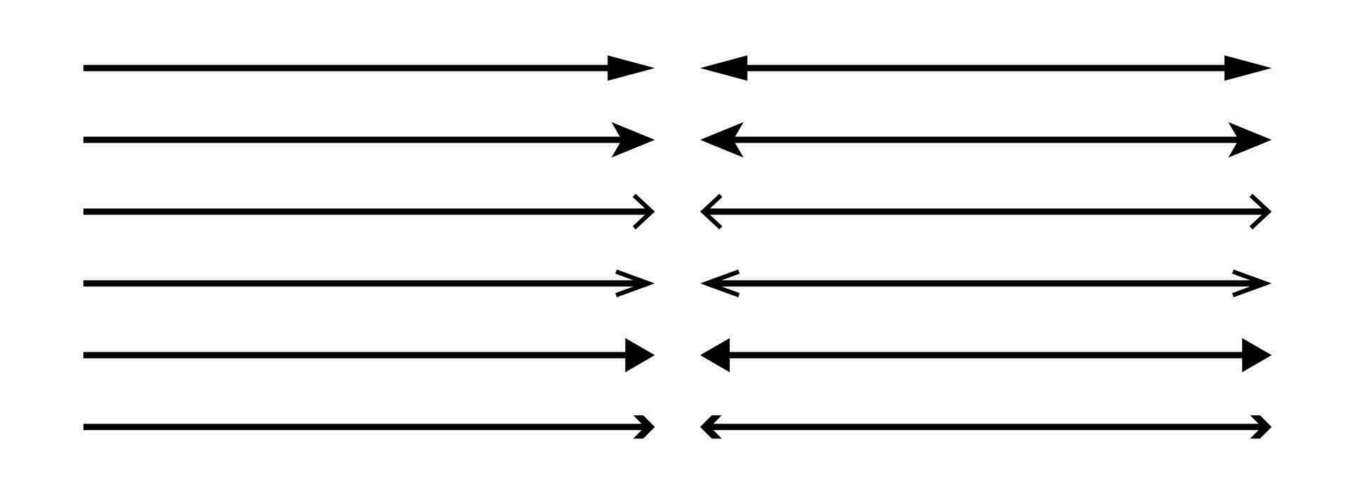 longue mince tout droit flèches. une ensemble de une manière et bidirectionnel directionnel panneaux pour la navigation. collection de isolé vecteur éléments sur une blanc Contexte dans plat style.