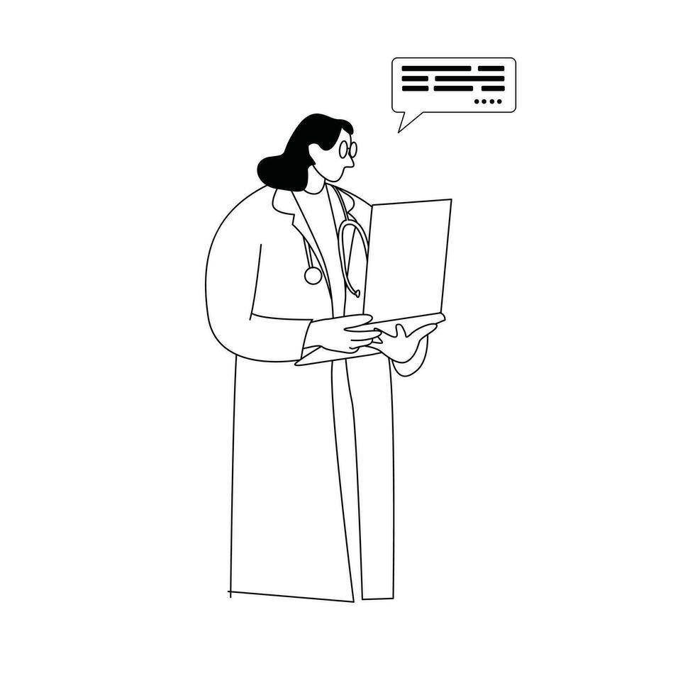 illustration de une médecin Faire une présentation, monochrome ligne style vecteur