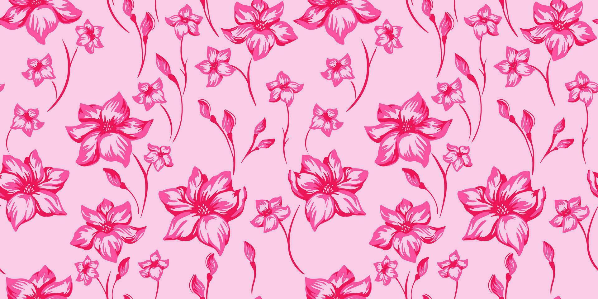 vecteur main tiré esquisser idiot fleurs sans couture modèle. coloré rose forme brosse floral Contexte. conception pour mode, textile, tissu, fond d'écran, surface conception