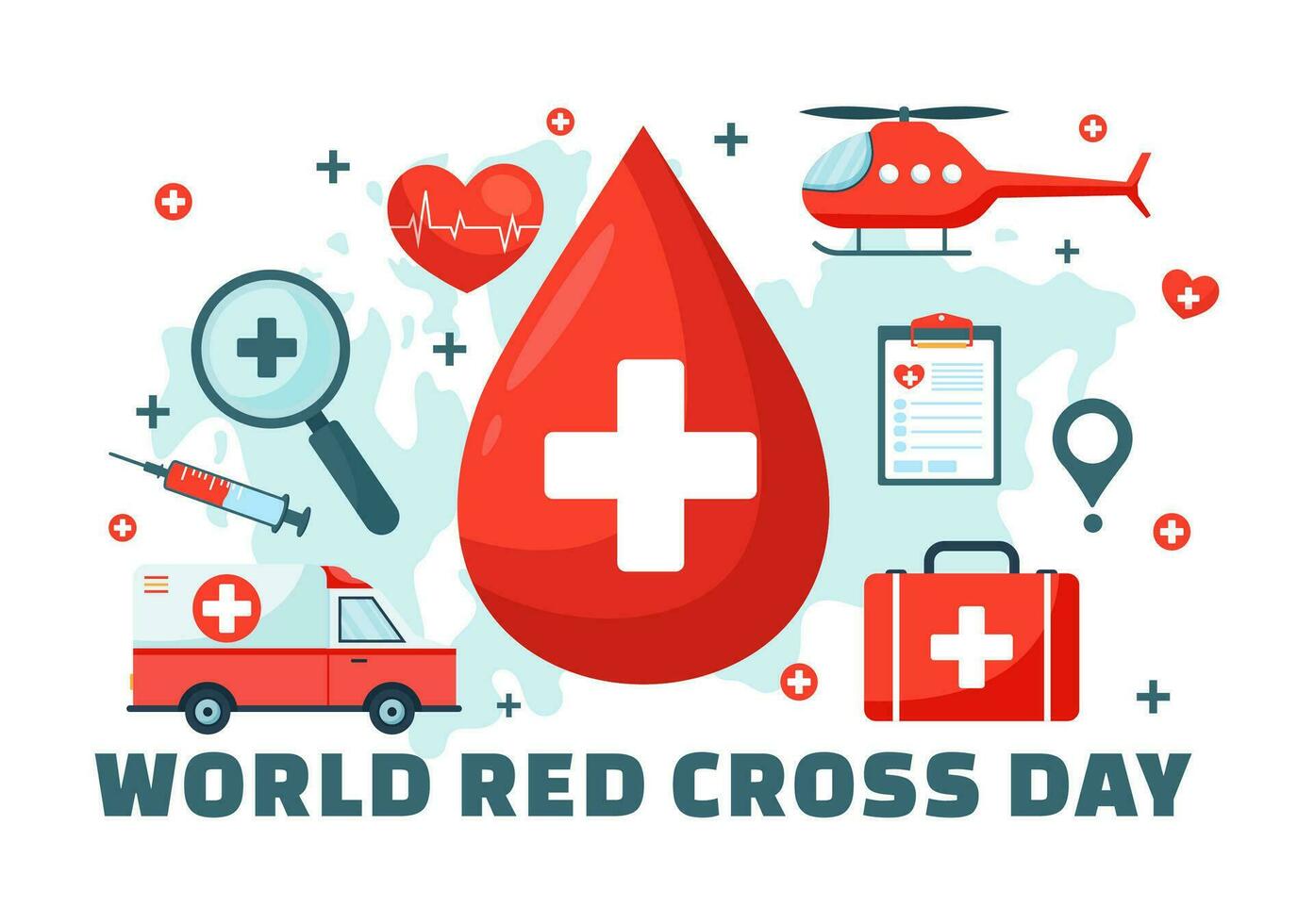 monde rouge traverser journée vecteur illustration sur mai 8 à médical santé et fournir du sang dans soins de santé plat dessin animé Contexte conception