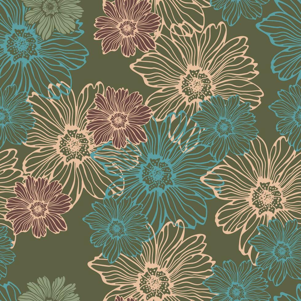 feuilles et fleurs. dessiné à la main graphique. sans couture motifs pour en tissu et emballage conception. vecteur