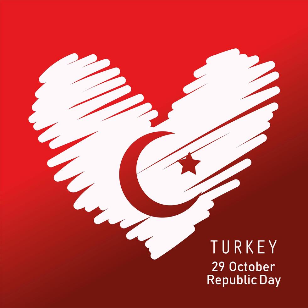 jour de la république de turquie, coeur du drapeau en coups de pinceau fond rouge vecteur
