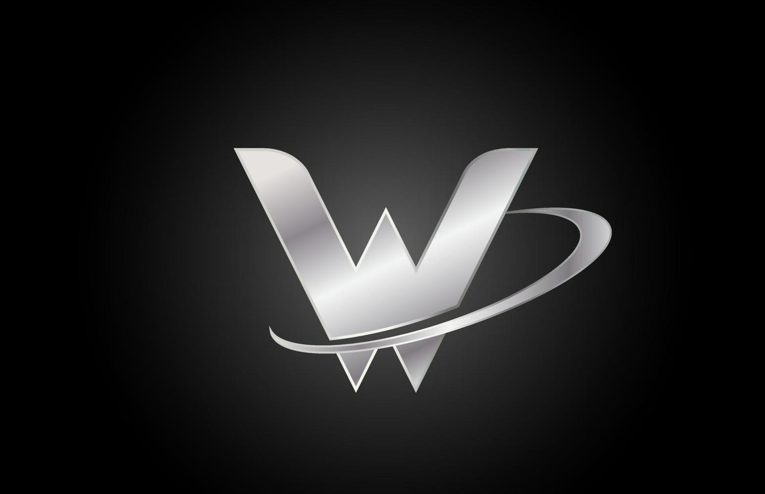 w icône du logo de la lettre de l'alphabet en métal pour l'entreprise avec un design swoosh vecteur