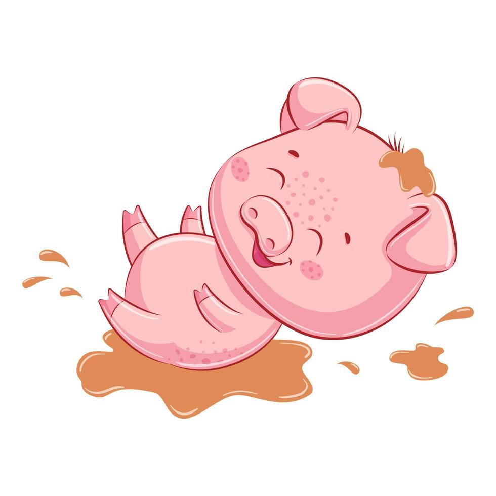 cochon mignon dans la boue. illustration vectorielle pour baby shower, carte de voeux, invitation à une fête, impression de t-shirt de vêtements de mode. vecteur