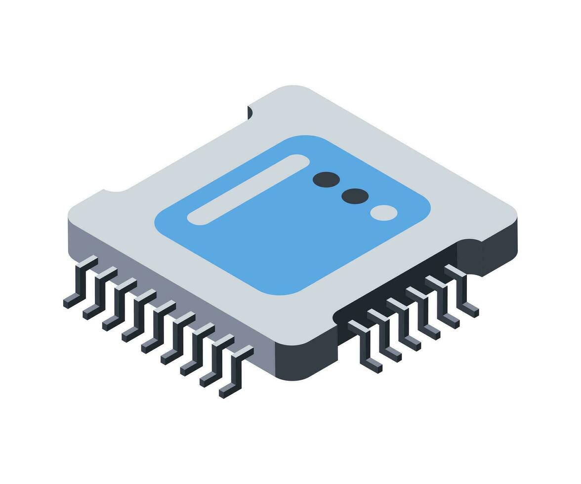 3d microcircuit icône, ébrécher. numérique les technologies pour moderne dispositifs. puce électronique pour électronique équipement. isolé objet sur blanc Contexte. vecteur isométrique illustration