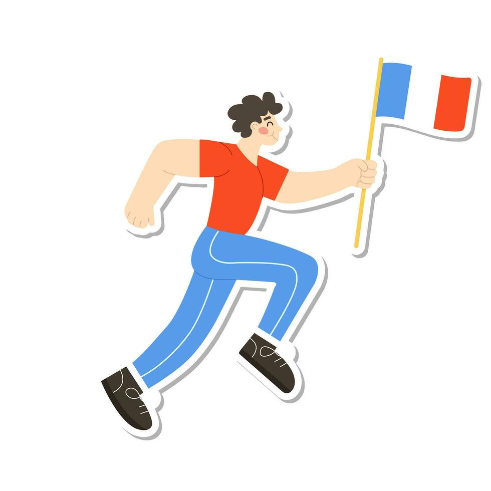 autocollant homme fonctionnement marathon avec France drapeau vecteur illustration dans moderne plat style