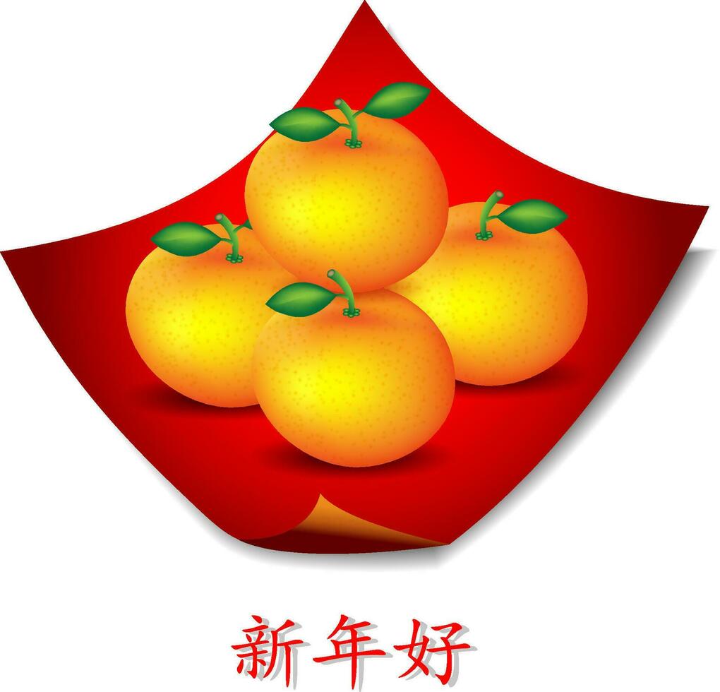 mandarin des oranges sur rouge tissu pour chinois Nouveau année carte vecteur