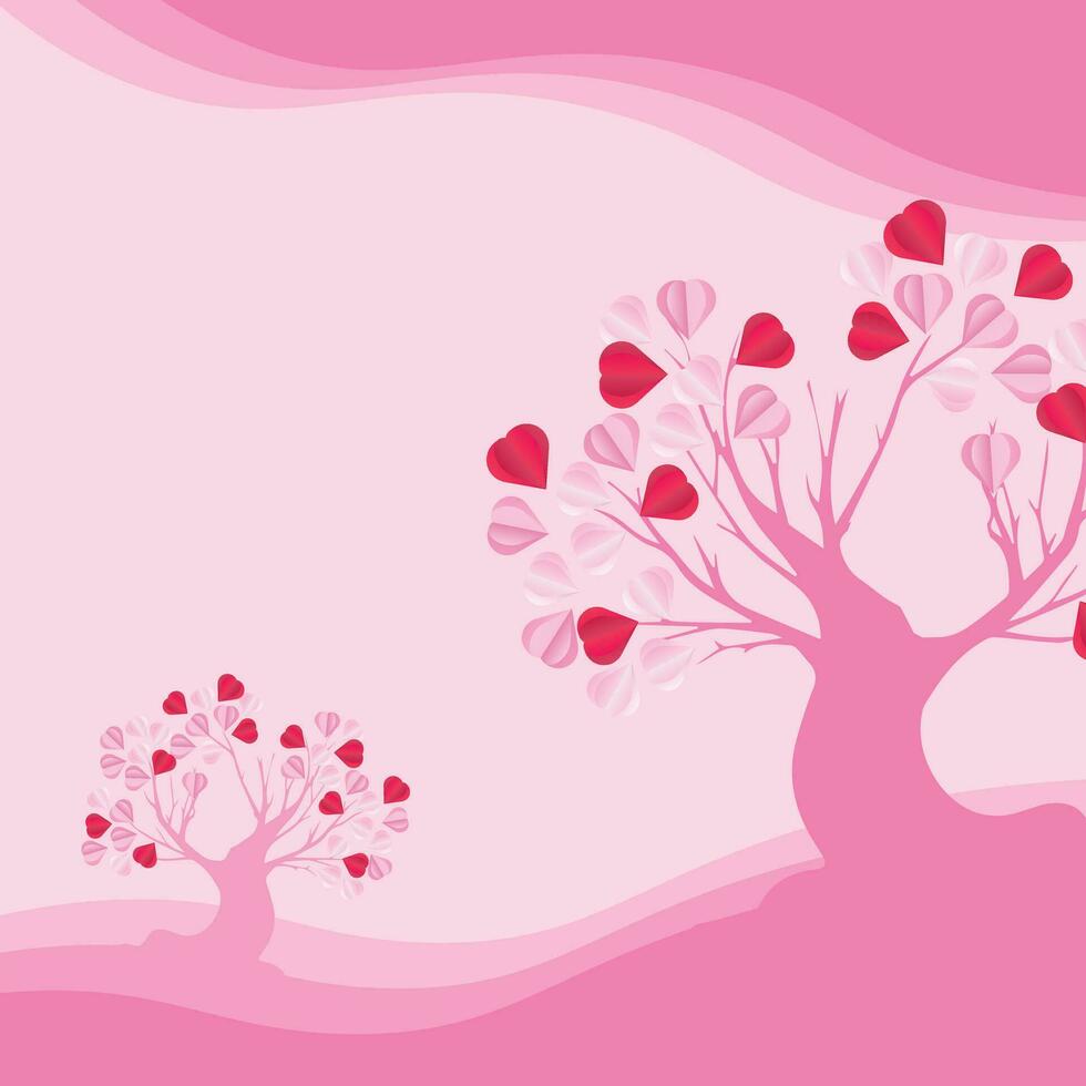 la Saint-Valentin journée concept l'amour illustration de arbre avec cœur en forme de feuilles croissance dans papier Couper style. vecteur