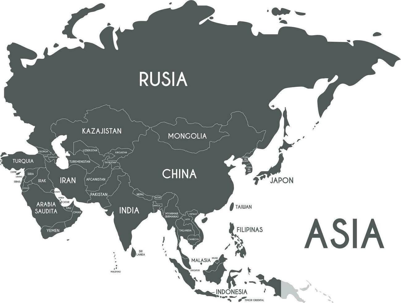 politique Asie carte vecteur illustration isolé sur blanc Contexte avec pays des noms dans Espagnol. modifiable et clairement étiqueté couches.