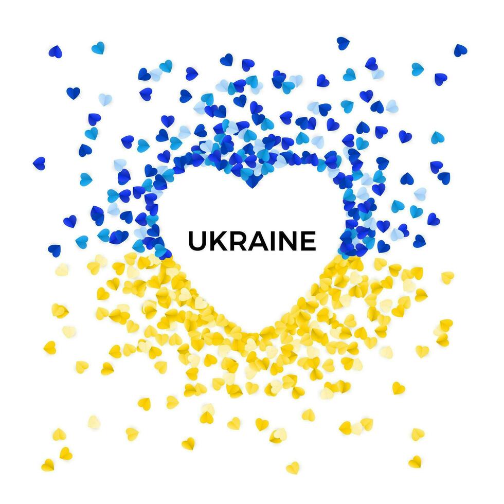 non guerre modèle. concept de liberté et paix. bleu et Jaune Ukraine drapeau dans cœur silhouette. Arrêtez guerre et militaire agression. vecteur illustration