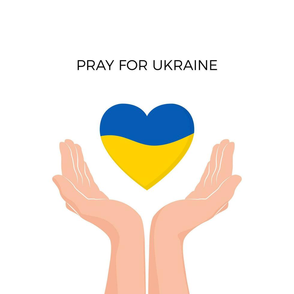 mains avec cœur silhouette dans ukrainien drapeau couleurs. soutien Ukraine dans guerre. Arrêtez militaire invasion. enregistrer Humain et donner leur espoir. vecteur illustration