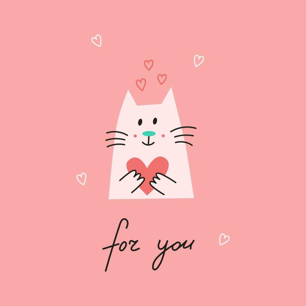 vecteur carte avec mignonne chat en portant cœur