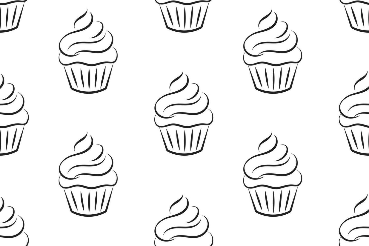 sans couture modèle, linéaire silhouettes de petits gâteaux, ligne art sur une blanc Contexte. sucré desserts. nourriture arrière-plan, vecteur