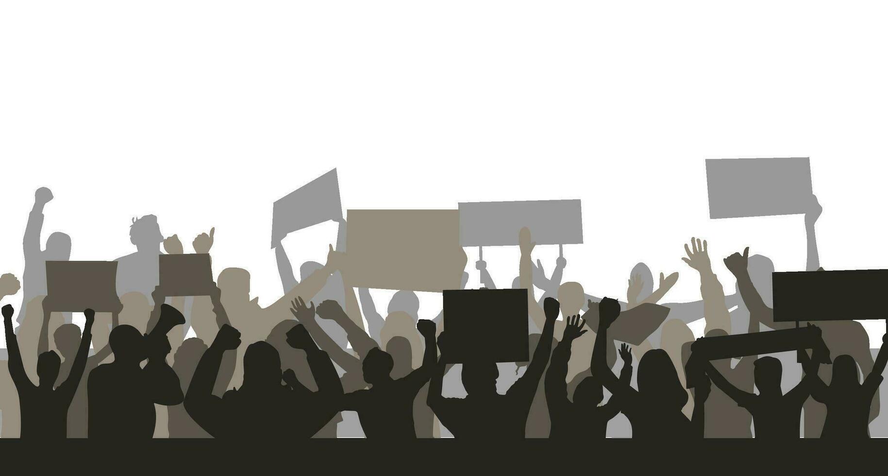manifestation foule en portant en haut placard style isolé sur blanc Contexte vecteur