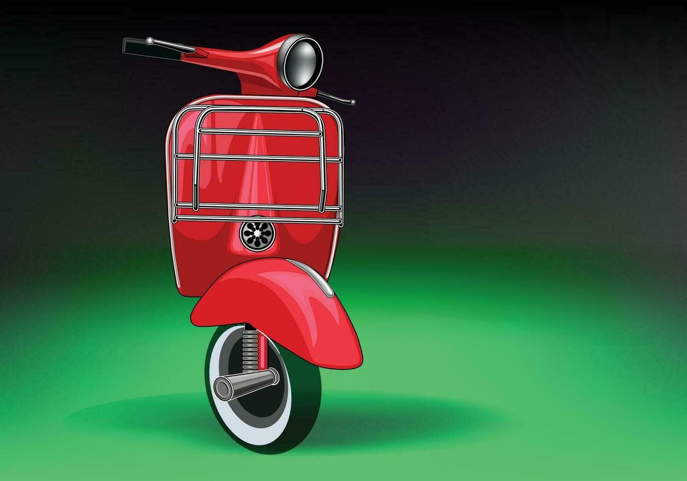 scooter moto dans rouge Couleur vecteur illustration avec foncé et vert Contexte.