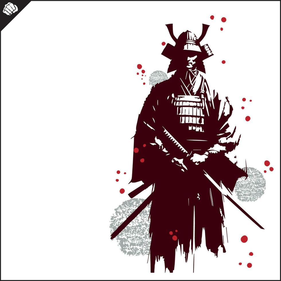 samouraï. Japon guerrier avec katana pelouse. vecteur