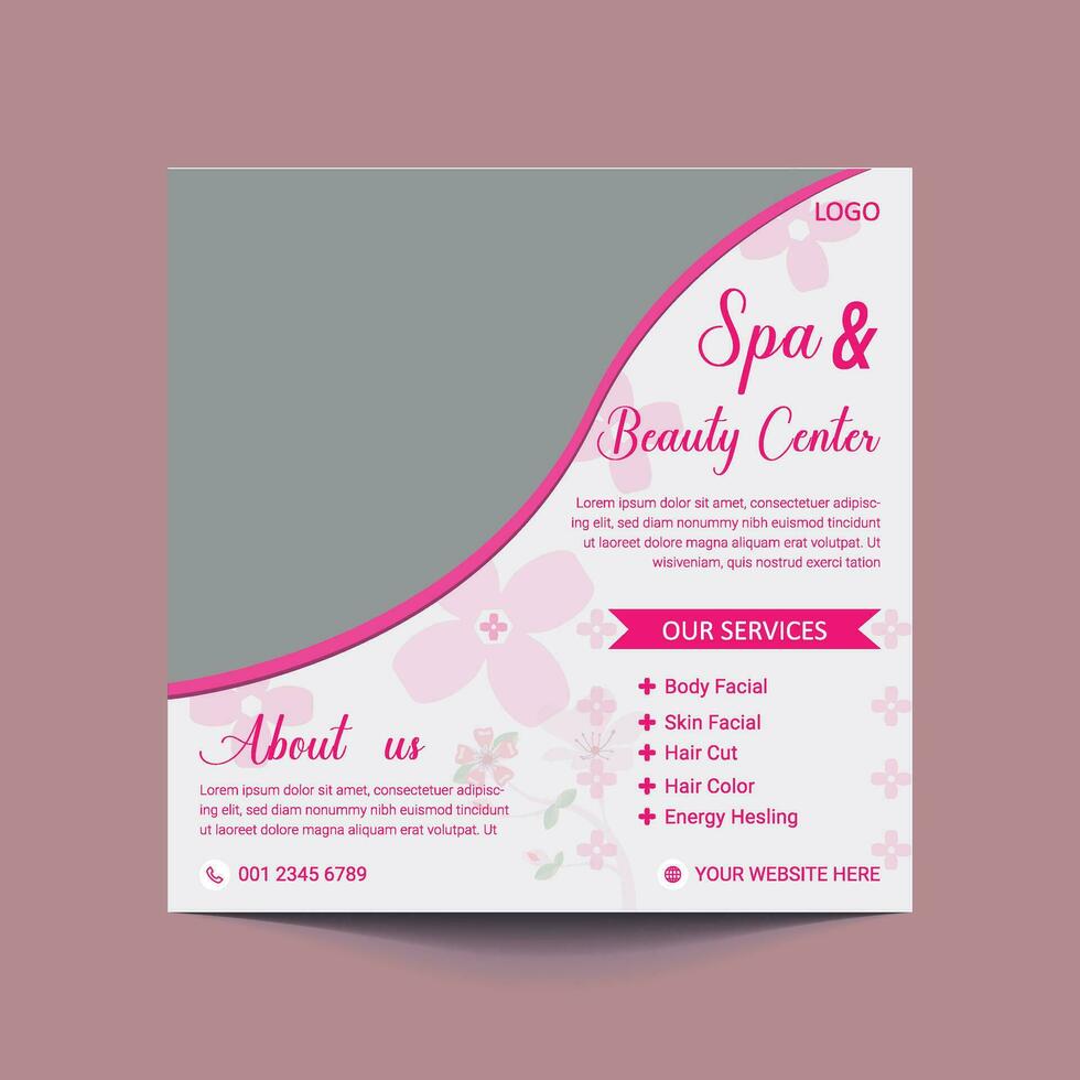 bannière de publication de médias sociaux de salon de beauté et de spa et conception de bannières de site Web de centre de soins de la peau adaptée au maquillage bannière de publication de médias sociaux conception de modèle de flyer carré vecteur