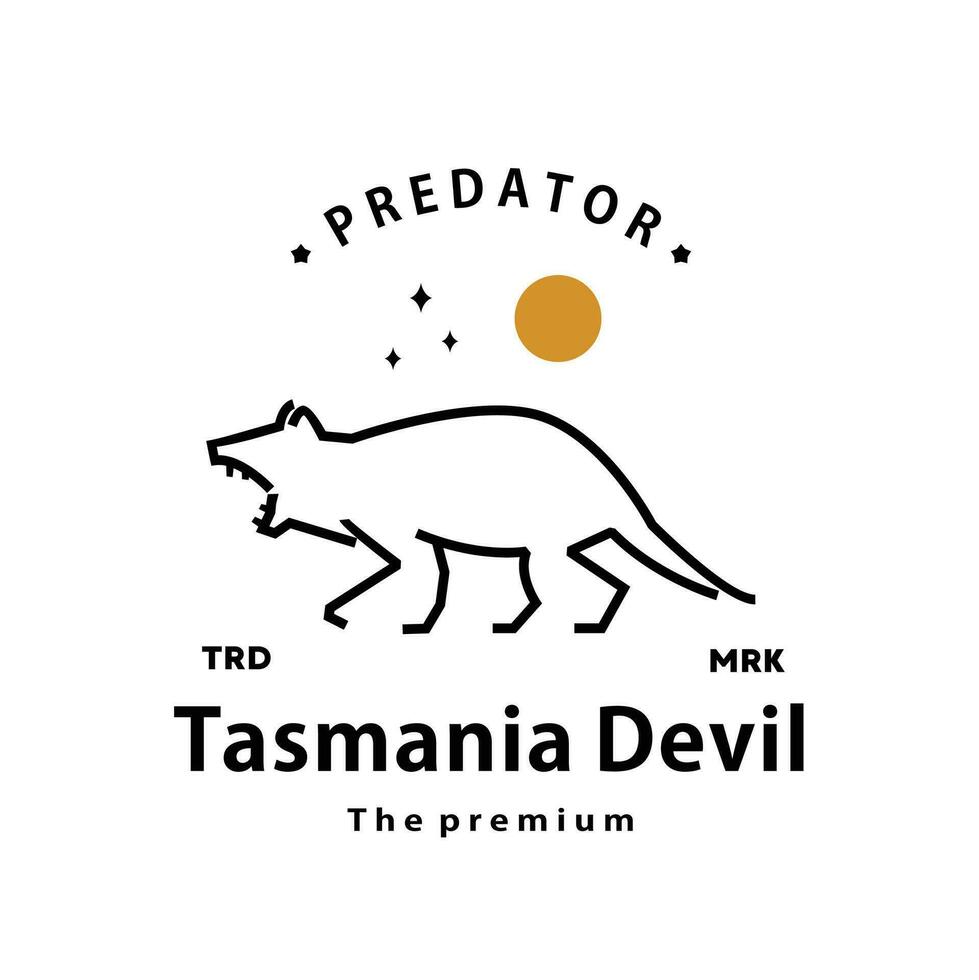 ancien rétro branché Tasmanie diable logo vecteur contour monoline art icône